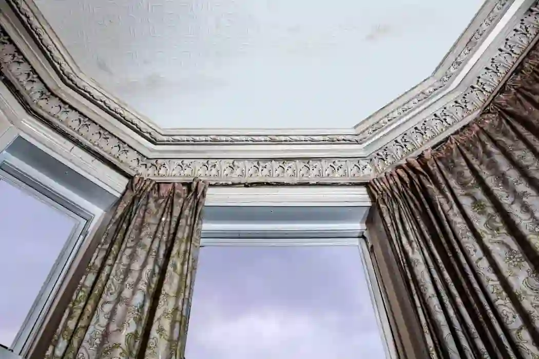 Gallery image for Cornice reproduction and installation in Kelvinbridge, Glasgow: After water ingress, the damaged window bay ceiling has been restored