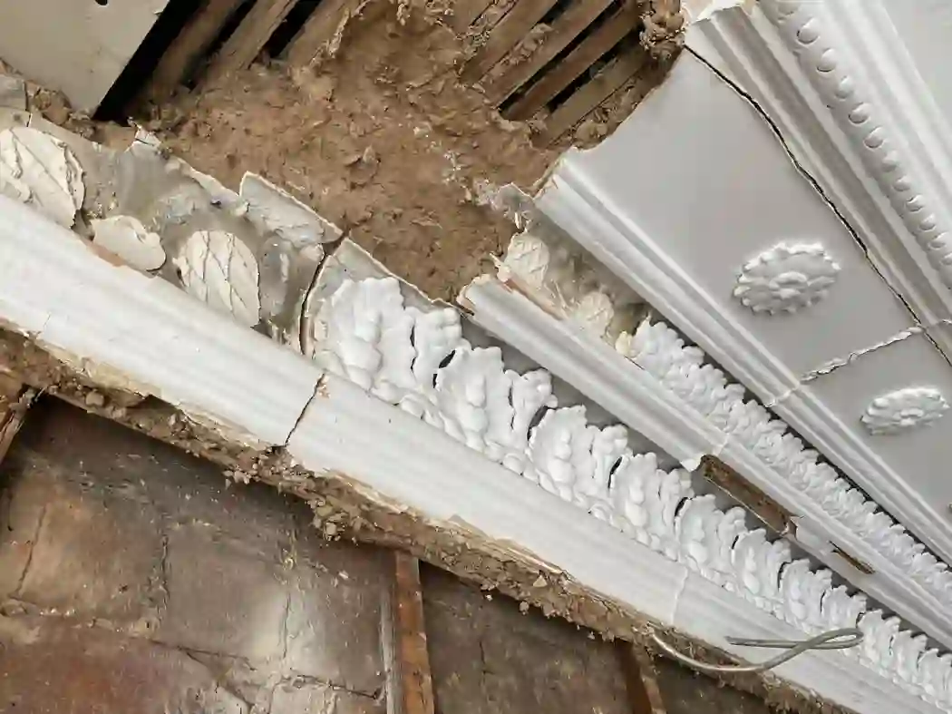 Gallery image for Cornice Restoration And Fitting In Mount Florida, Glasgow: Close-up of the damaged original decoration that we had to use to make replicas
