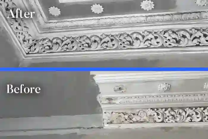 Gallery image for Cornice Restoration And Fitting In Glasgow's West End: Before and after the restored cornice was fitted